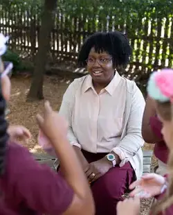 Teacher outside with class